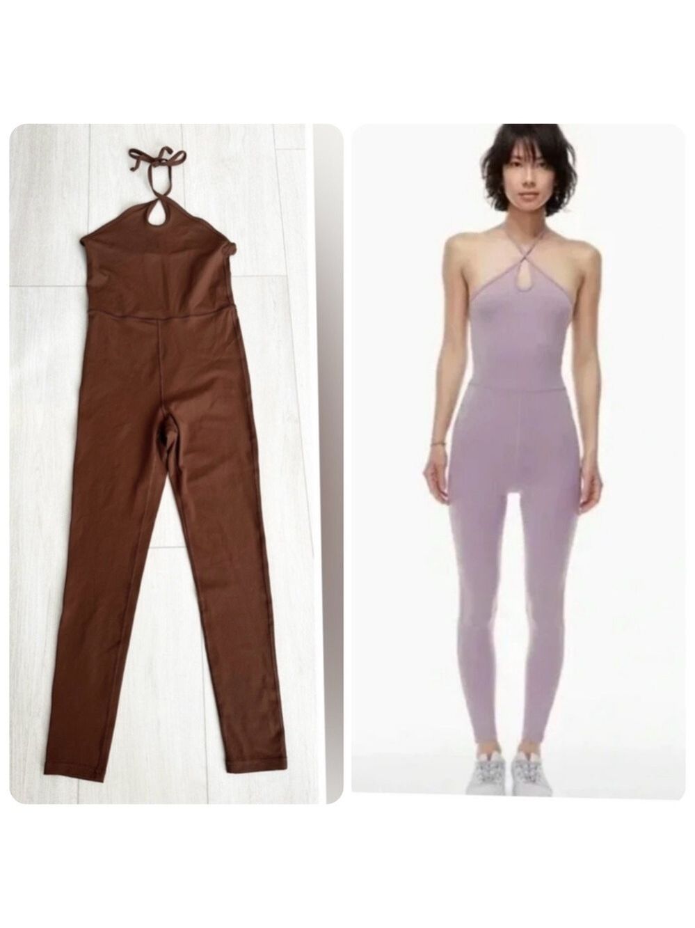 Aritzia Wilfred Free Ivy Halter Jumpsuit Cognac Brown Stretchy Size XS Like New